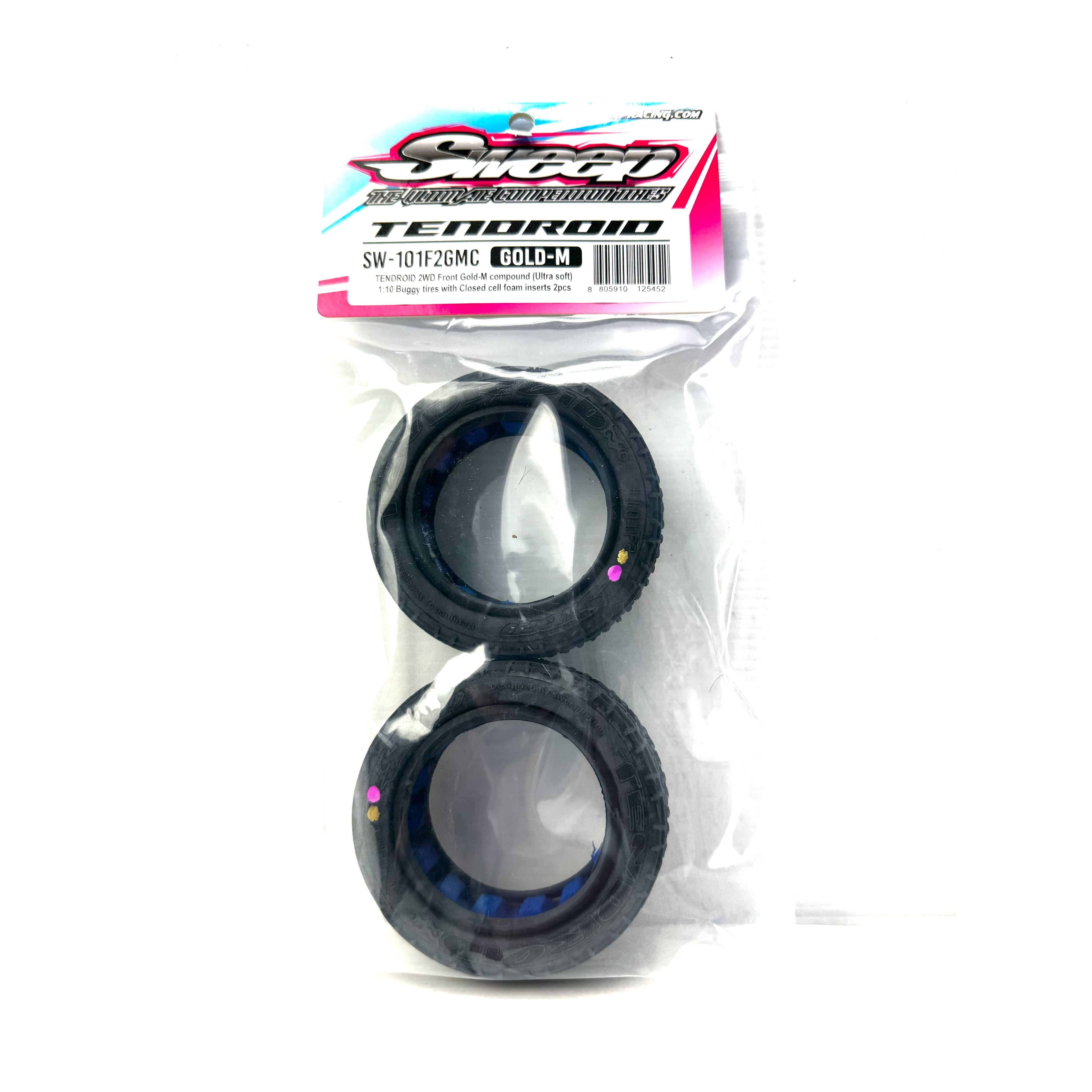 SWEEP Tendroid 1/10 2WD  Buggy Front Tyres Gold Magenta (Clay Ultra Soft Compound) with closed cell inserts, 2pcs