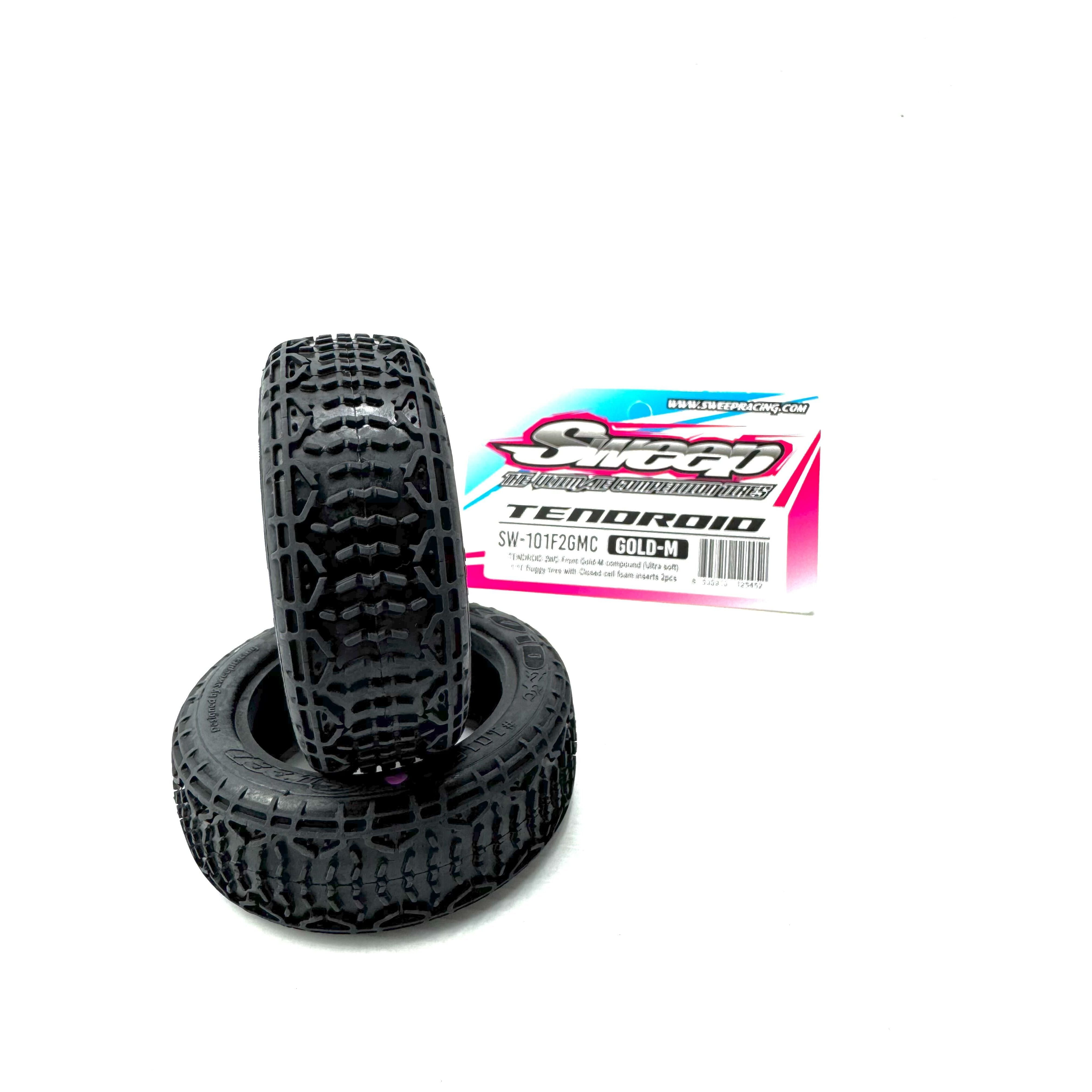 SWEEP Tendroid 1/10 2WD  Buggy Front Tyres Gold Magenta (Clay Ultra Soft Compound) with closed cell inserts, 2pcs