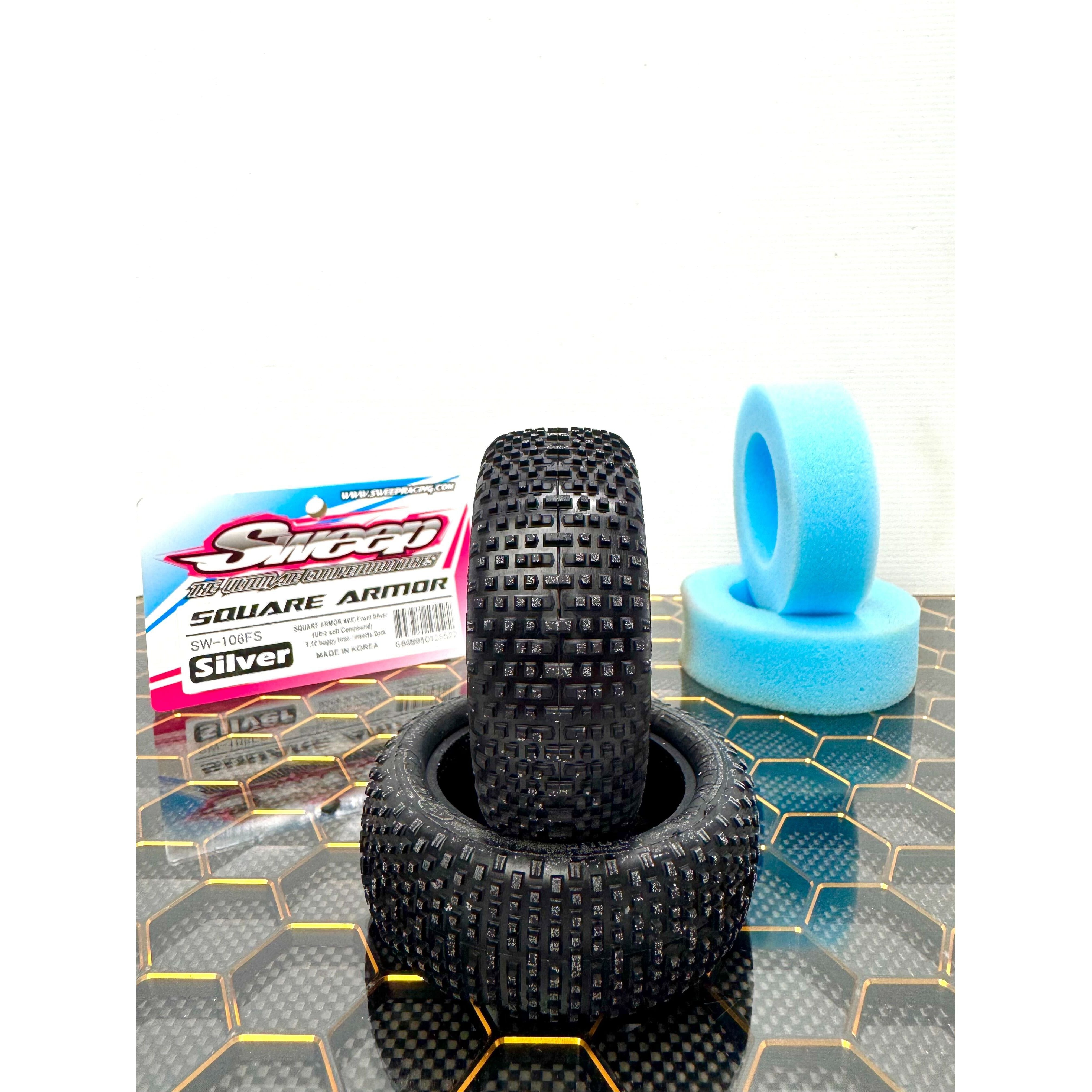 SWEEP 1/10 4WD Buggy Front Tyres Square Armour Silver Dot