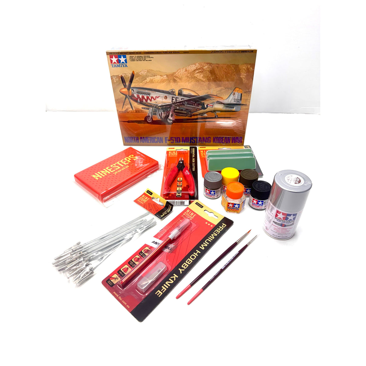Hearns Hobbies Complete Model Building Starter Bundle – Tamiya 1/48 F-51D Mustang Korean War
