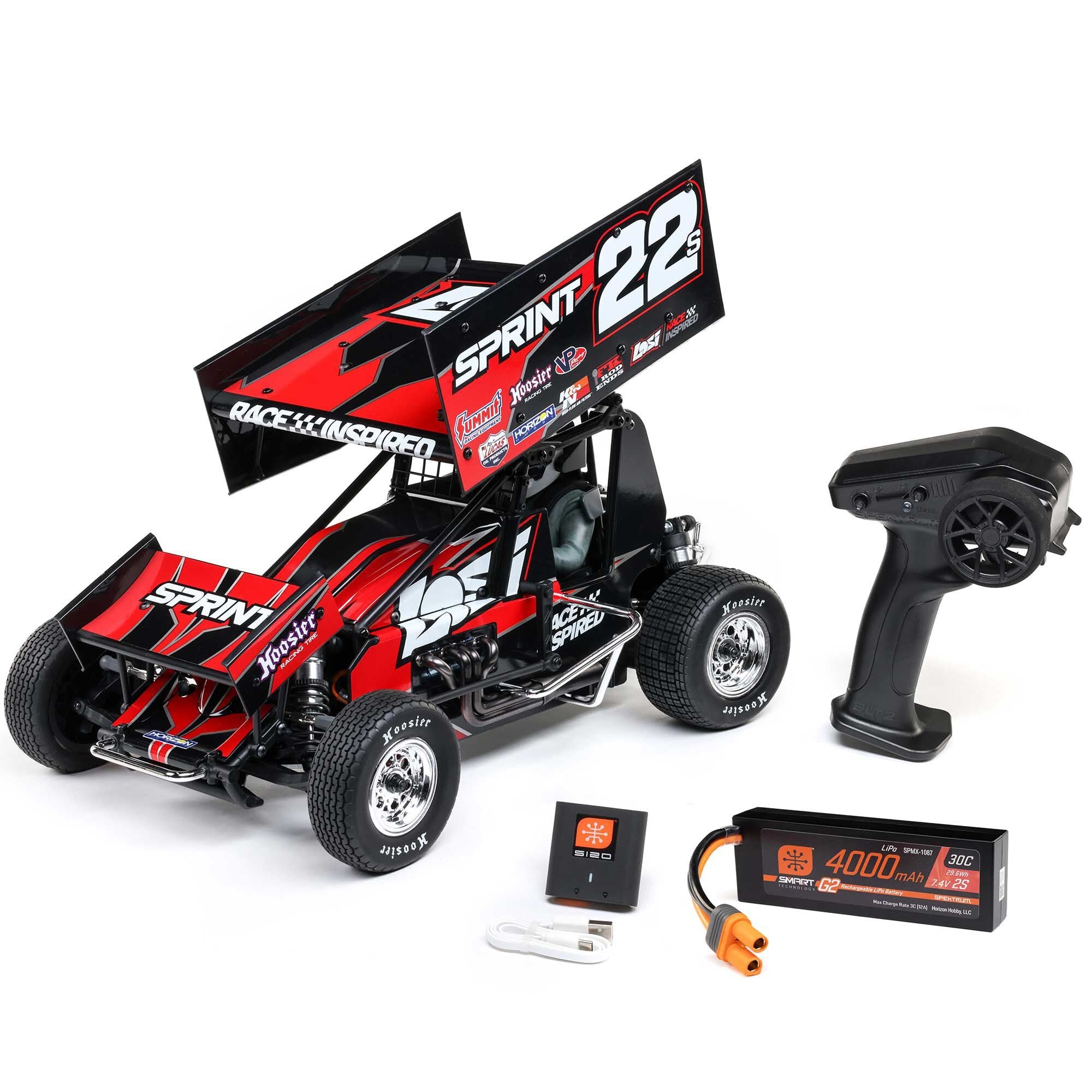 Losi 1/10 22S Sprint Car, 1/10 2WD, RTR, Brushless, Red With Battery and Charger
