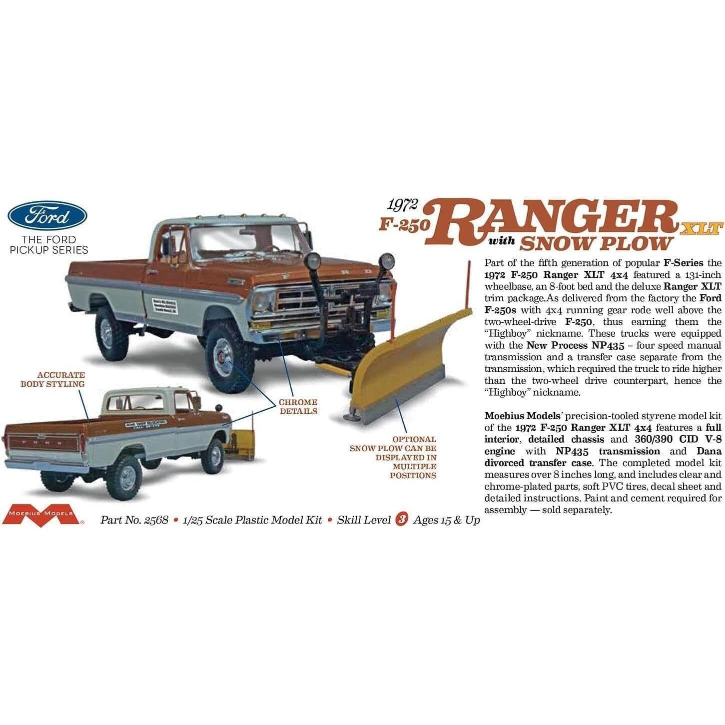 Moebius 1/25 1972 Ford F-250 4x4 with Snow Plow Plastic Model Kit