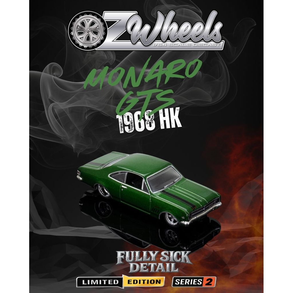 OZ LEGENDS 1/64 R2 Fully Sick Detail OZ Wheels - 1968 Holden HK Monaro GTS - Green