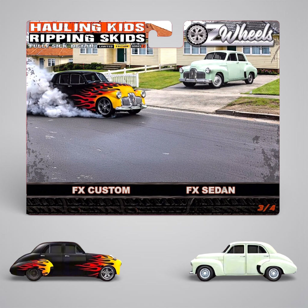OZ LEGENDS 1/64 Holden FX Sedan -- Hauling Kids & Ripping Skids Oz Wheels FSD