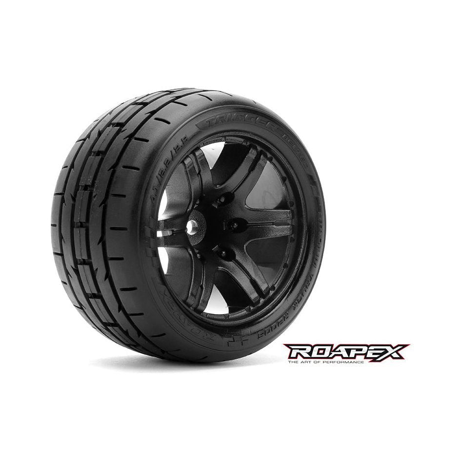 ROAPEX Trigger Belted 1/10 Stadium Truck Tyre Black Wheel 0 Offset 12mm Hex Mounted