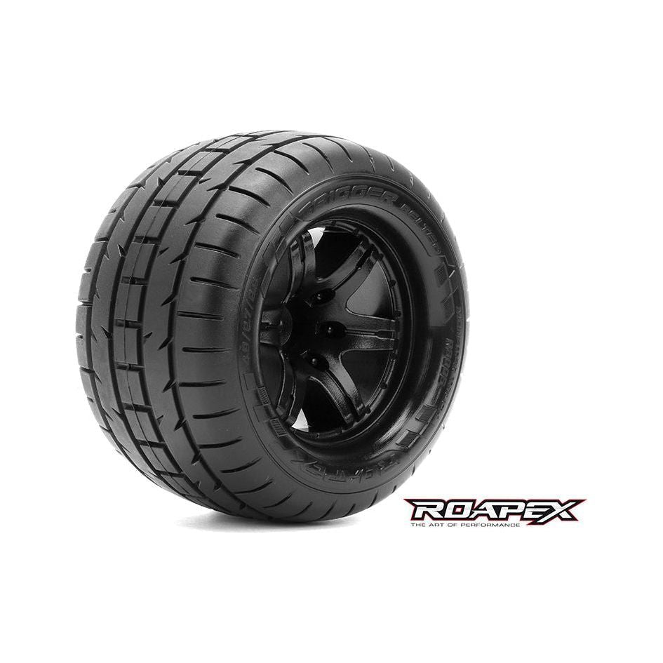 ROAPEX Trigger Belted 1/10 Monster Truck Tyre Black Wheel 0 Offset 12mm Hex Mounted