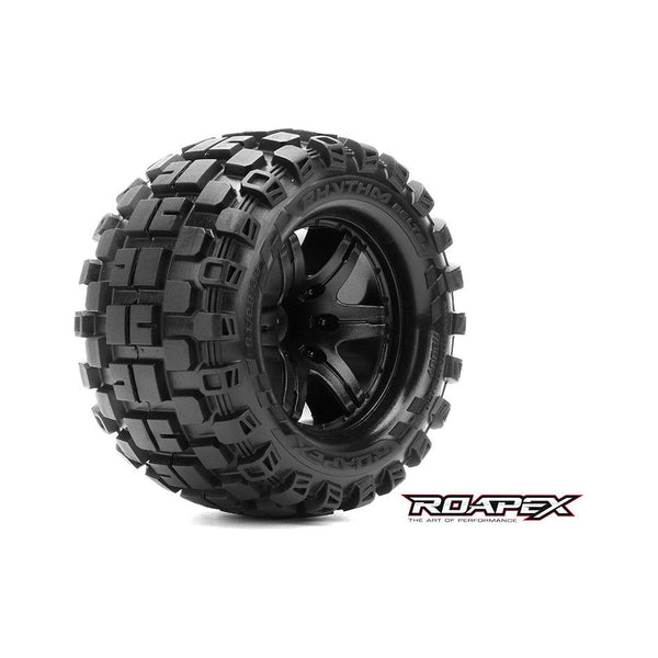 ROAPEX Rhythm Belted 1/10 Monster Truck Tyre Black 0 Offset 12mm Hex Mounted