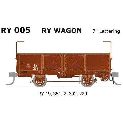 SDS MODELS HO VR RY Wagons 5 Pack 7" Lettering RY-005