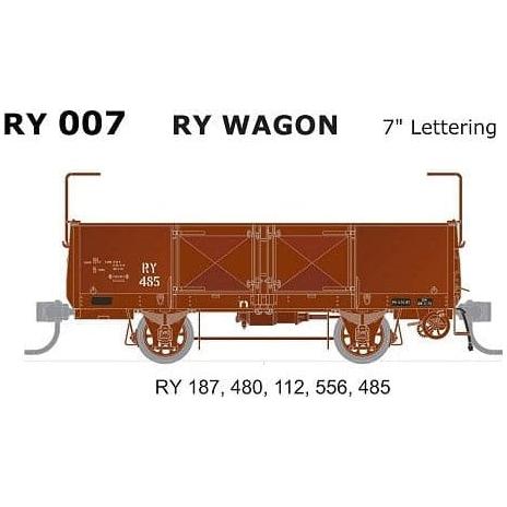 SDS MODELS HO VR RY Wagons 5 Pack 7" Lettering RY-007