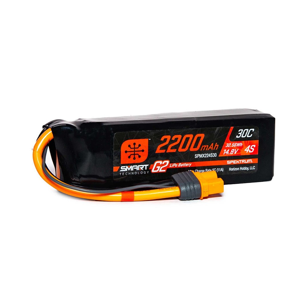 SPEKTRUM 2200mAh 4S 14.8V 30c Smart G2 LiPo Battery with IC3 Connector.