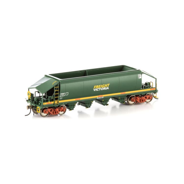 AUSCISION HO VHQF Quarry Hopper, Green/Yellow with Freight Victoria Logos - 4 Car Pack