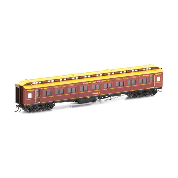 AUSCISION HO Victorian Railways Heritage BE Second Class Car, Brown with Pinstriping & 4 Wheel Bogie, 14-AE - Single Car
