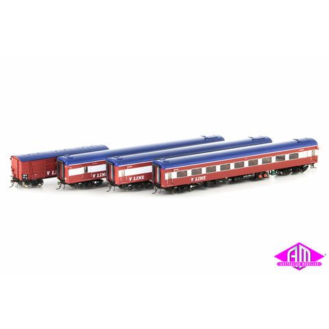 AUSCISION HO V/Line - Passenger MK1, Red/White/Blue without Bottom Stripes and with V/Line Logo, Set N5