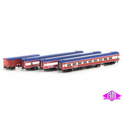 AUSCISION HO V/Line - Passenger MK1, Red/White/Blue with Bottom Stripes and V/Line Logo, Set N14