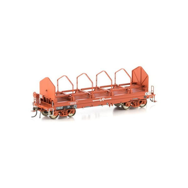AUSCISION HO CSX Coil Steel Wagon, VR Wagon Red with Small VR Logos & Tarpaulin Support Hoops - 4 Car Pack