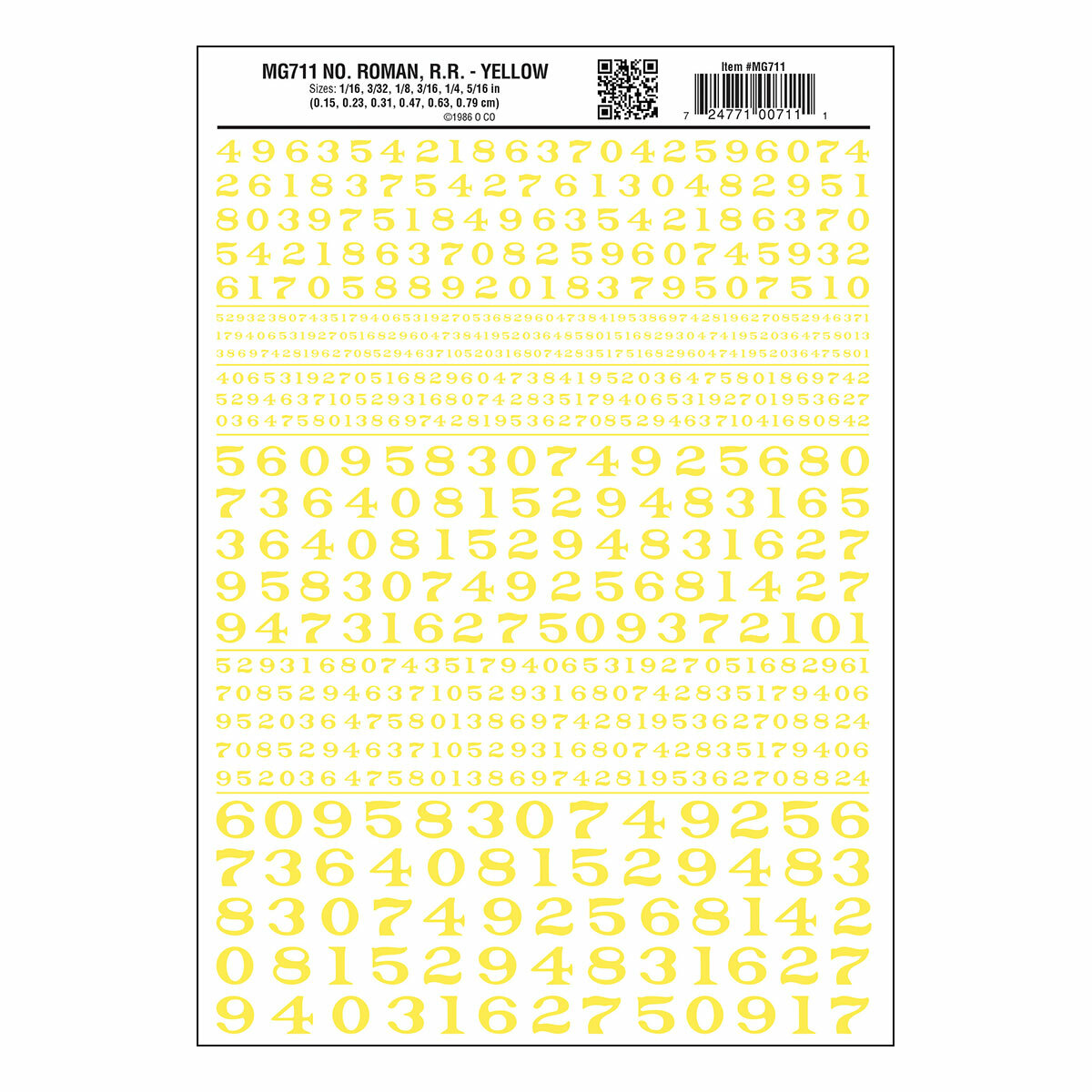 WOODLAND SCENICS Numbers Roman R.R. Yellow