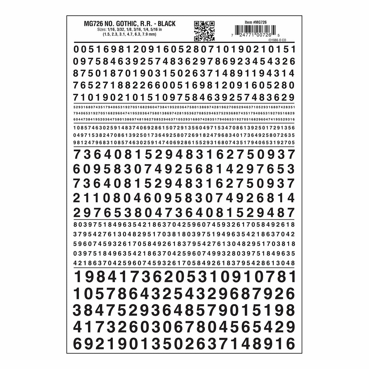 WOODLAND SCENICS Numbers Gothic R.R. Black