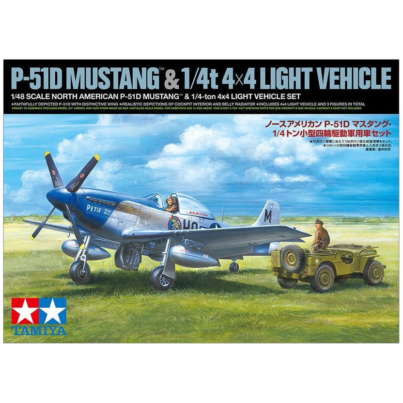 TAMIYA 1/48 North American P-51D Mustang & 1/4 Ton 4x4 Light Vehicle Set