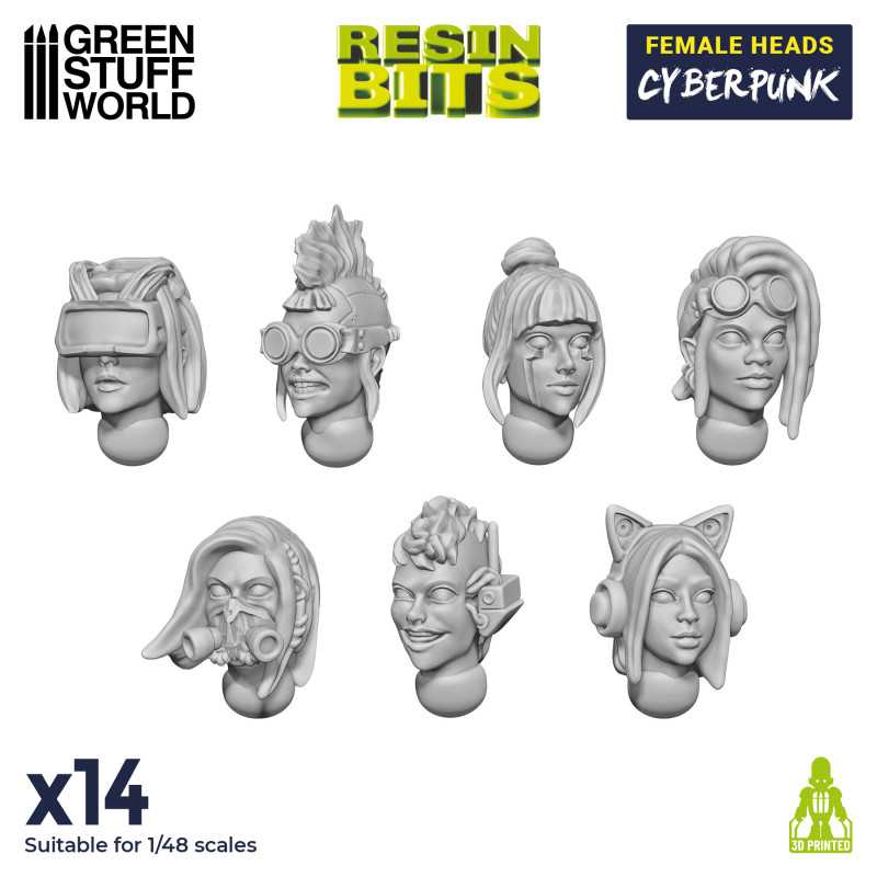 GREEN STUFF WORLD Female Heads CYBERPUNK