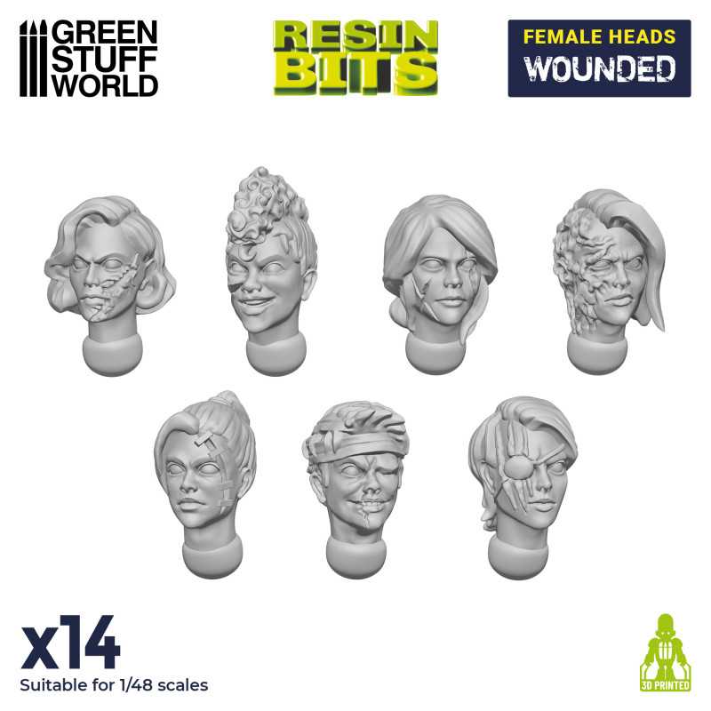 GREEN STUFF WORLD Female Heads WOUNDED
