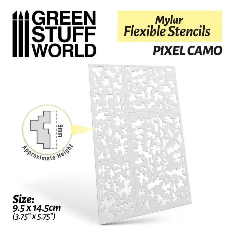 GREEN STUFF WORLD Flexible Stencils - Pixel CAMO (9mm aprox.)