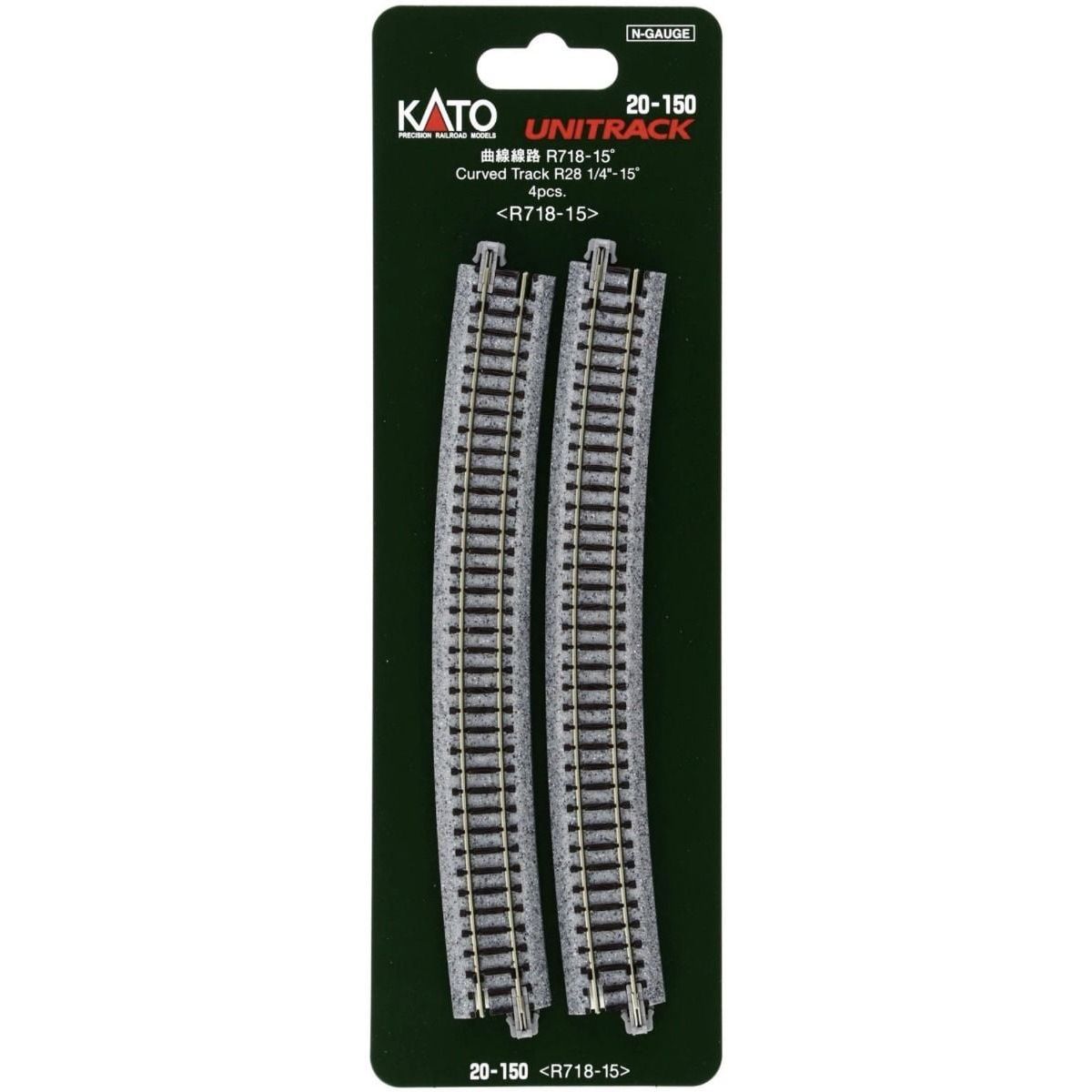 KATO N Unitrack Curved Track R718-15Deg (4 Pack)