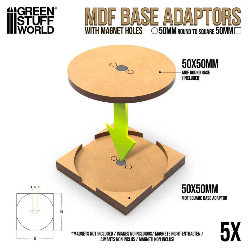 GREEN STUFF WORLD MDF Round to square base adapter 50mm