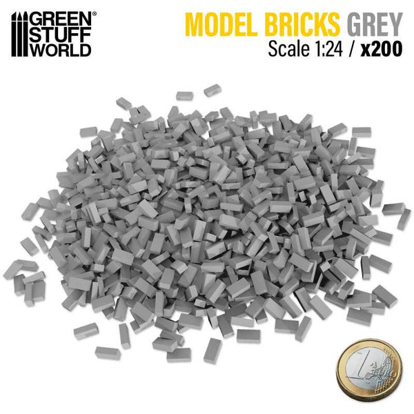 GREEN STUFF WORLD Miniature Bricks - Grey x 200 1/24