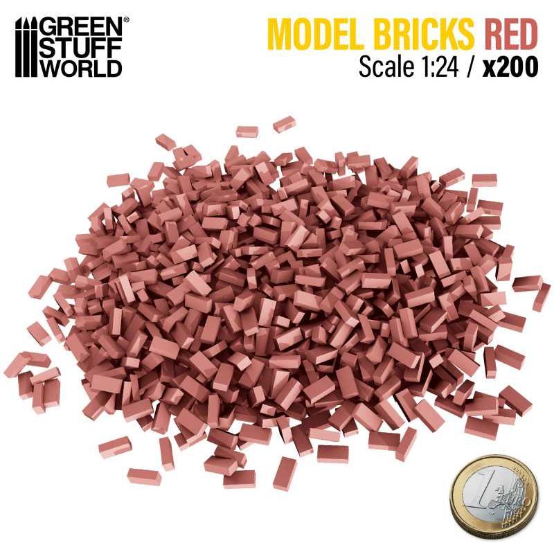 GREEN STUFF WORLD Miniature Bricks - Red x 200 1/24