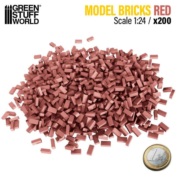 GREEN STUFF WORLD Miniature Bricks - Red x 200 1/24