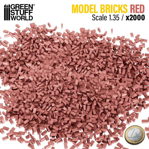 GREEN STUFF WORLD Miniature Bricks - Red x 2000 1/35