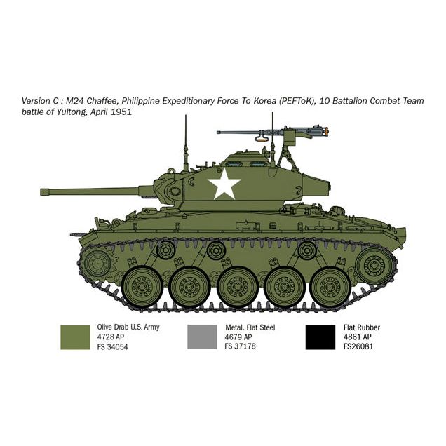 ITALERI 1/35 M-24 “Chaffee” Korean War Glueable Rubber Trac
