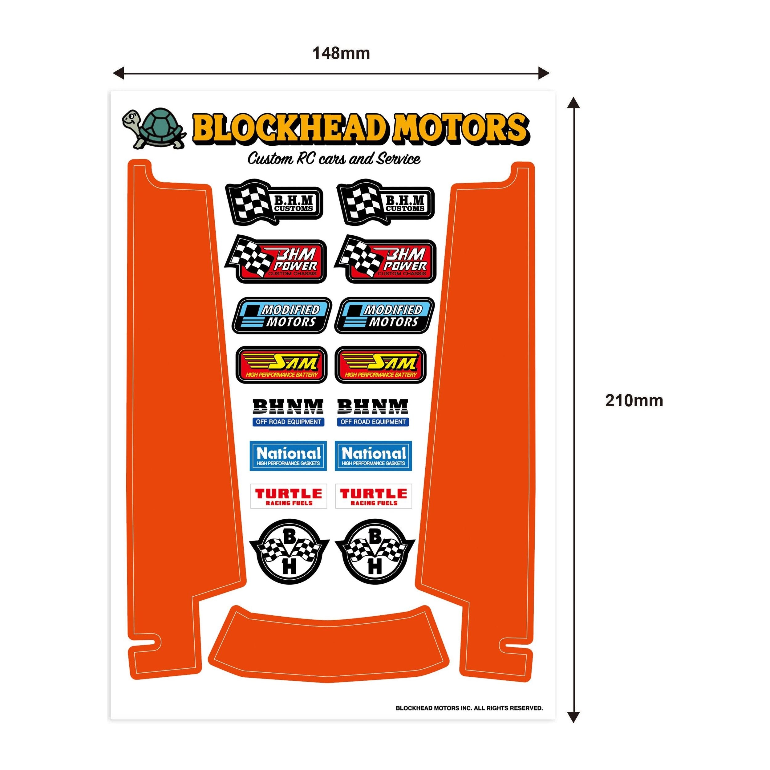 BLOCKHEAD MOTORS Chassis decal/orange (for Hornet Grasshopper)