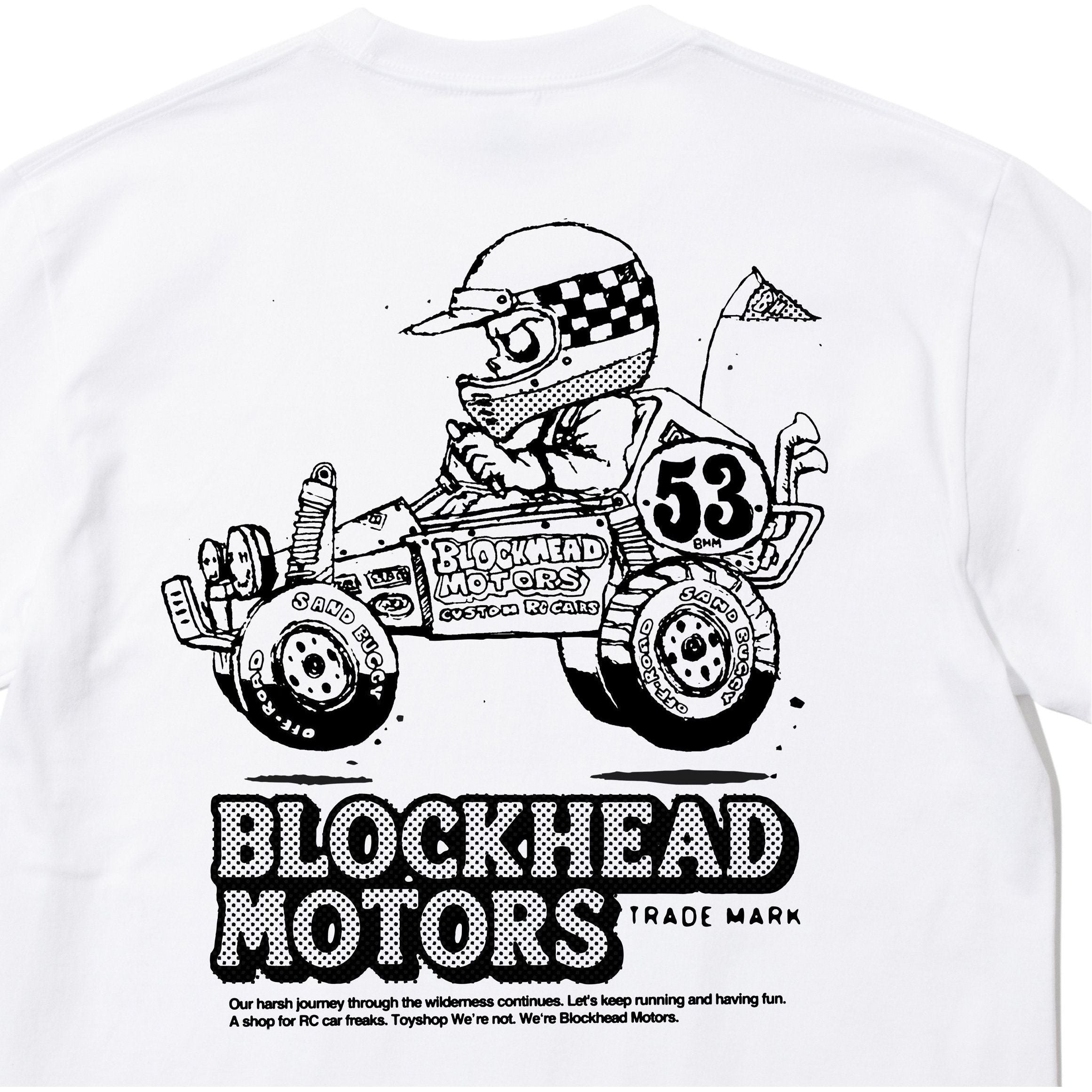 BLOCKHEAD MOTORS Comical Buggy T-Shirt (White) [XL]