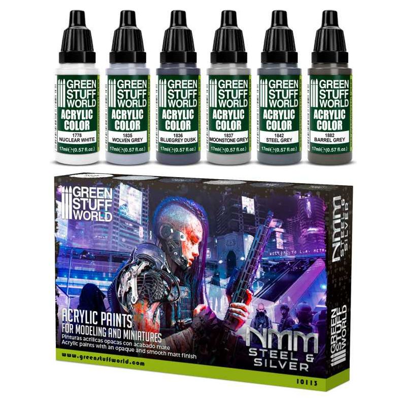 GREEN STUFF WORLD Paint Set - NMM Steel and Silver