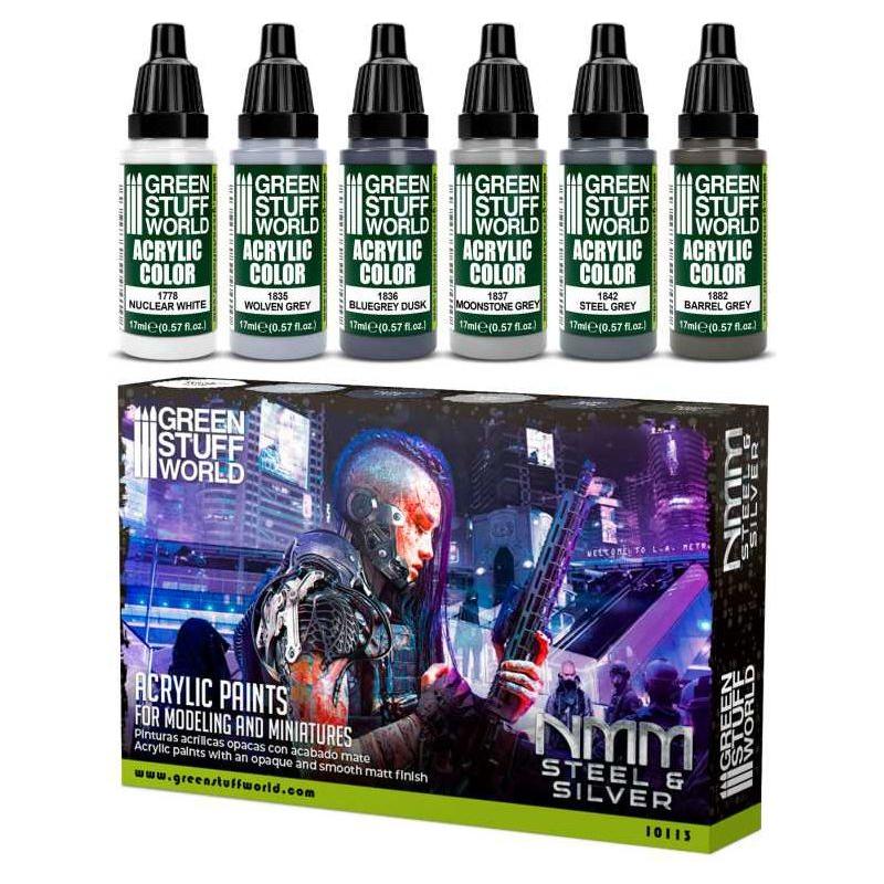 GREEN STUFF WORLD Paint Set - NMM Steel and Silver