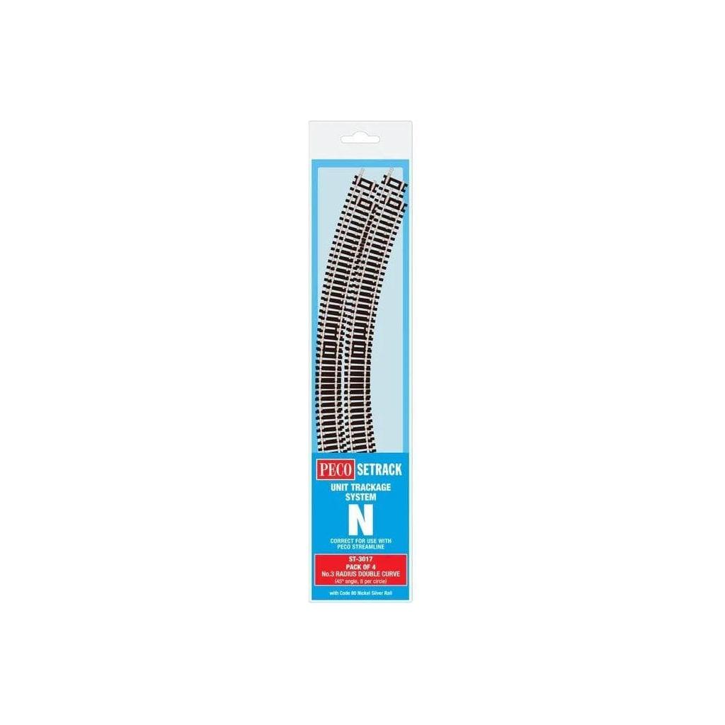 PECO N Setrack Double Curve, 3rd Radius (Pack of 4) Code 80 (ST3017)