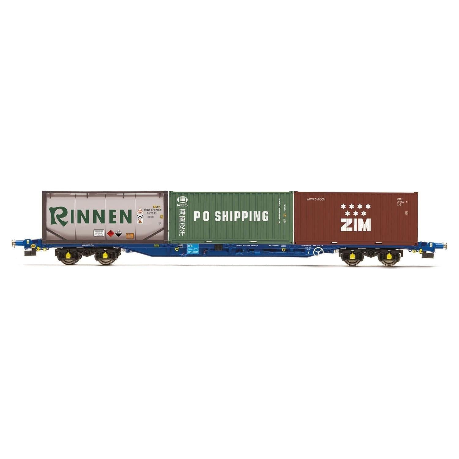 HORNBY OO KFA CONTAINER WAGON WITH 2 X 20' CONTAINERS & 1 X 20' TANKTAINER - ERA 11