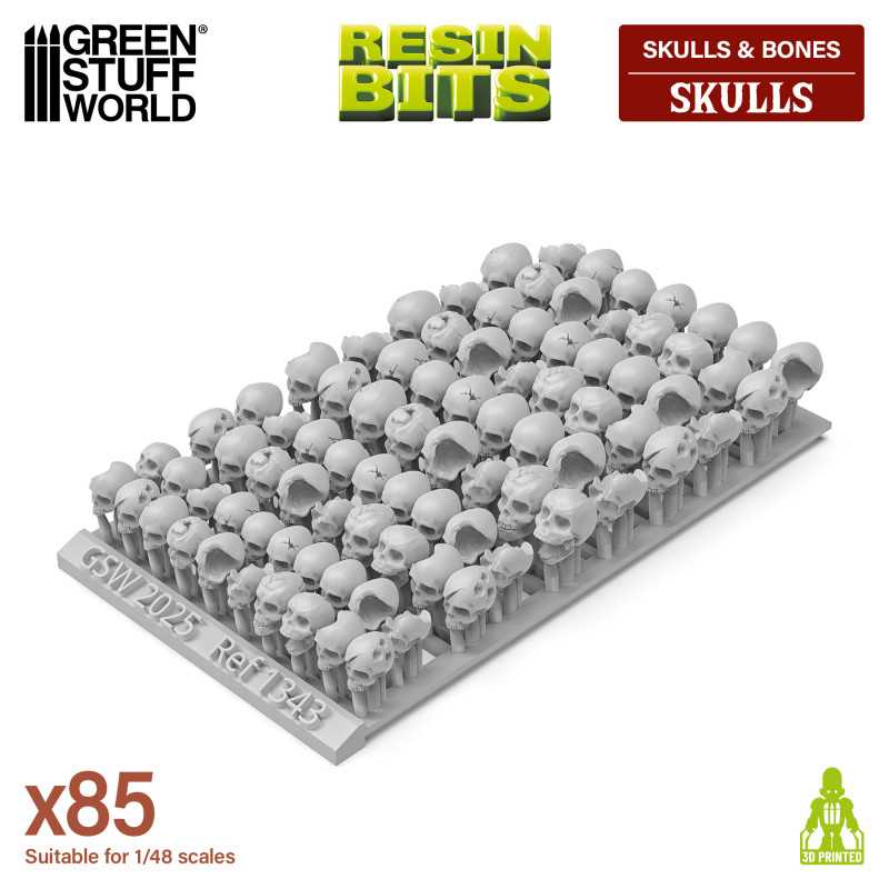 GREEN STUFF WORLD 85x Resin Skulls 1:48-1:35