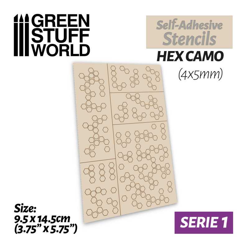 GREEN STUFF WORLD Self-adhesive stencils - Hex Camo