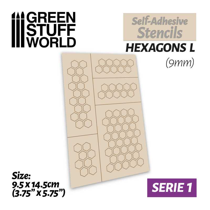GREEN STUFF WORLD Self-adhesive stencils - Hexagons L - 9mm