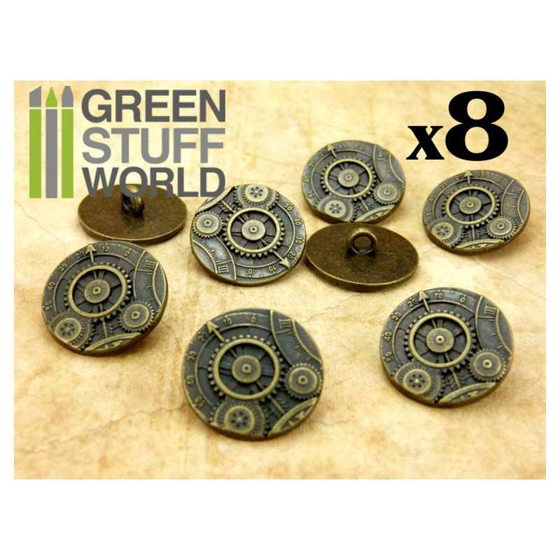 GREEN STUFF WORLD 8x Steampunk Buttons GEARS MECHANISM - Bronze
