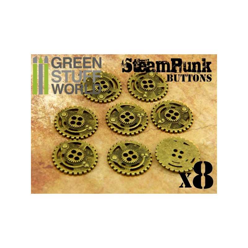 GREEN STUFF WORLD 8x Steampunk Buttons SPROCKET GEARS - Antique Gold