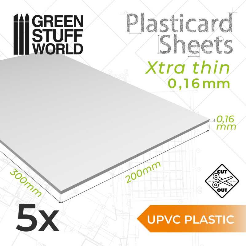 GREEN STUFF WORLD uPVC Plasticard A4 - 0,16mm COMBOx5 sheets