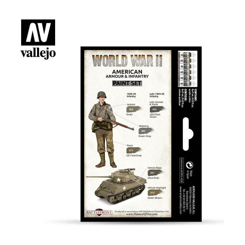 VALLEJO Model Colour WWII American Armour & Infantry Acrylic 6 Colour Paint Set