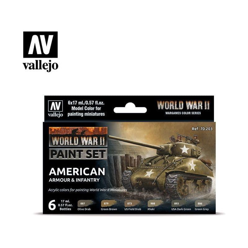 VALLEJO Model Colour WWII American Armour & Infantry Acrylic 6 Colour Paint Set