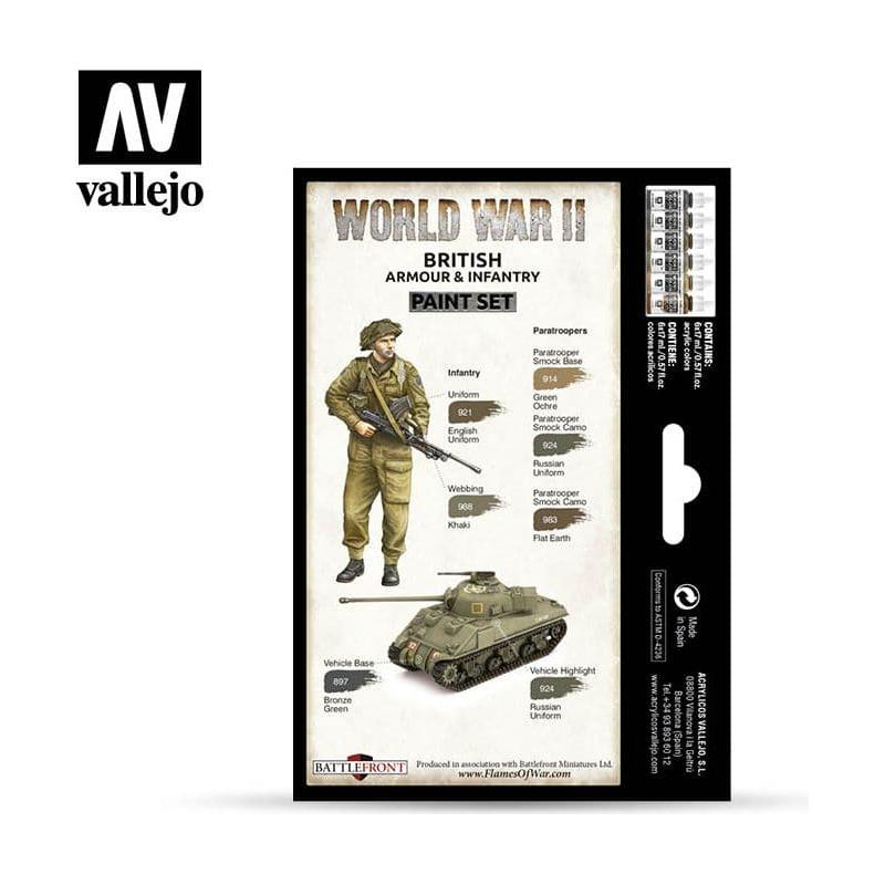 VALLEJO Model Colour WWII British Armour & Infantry Acrylic 6 Colour Paint Set