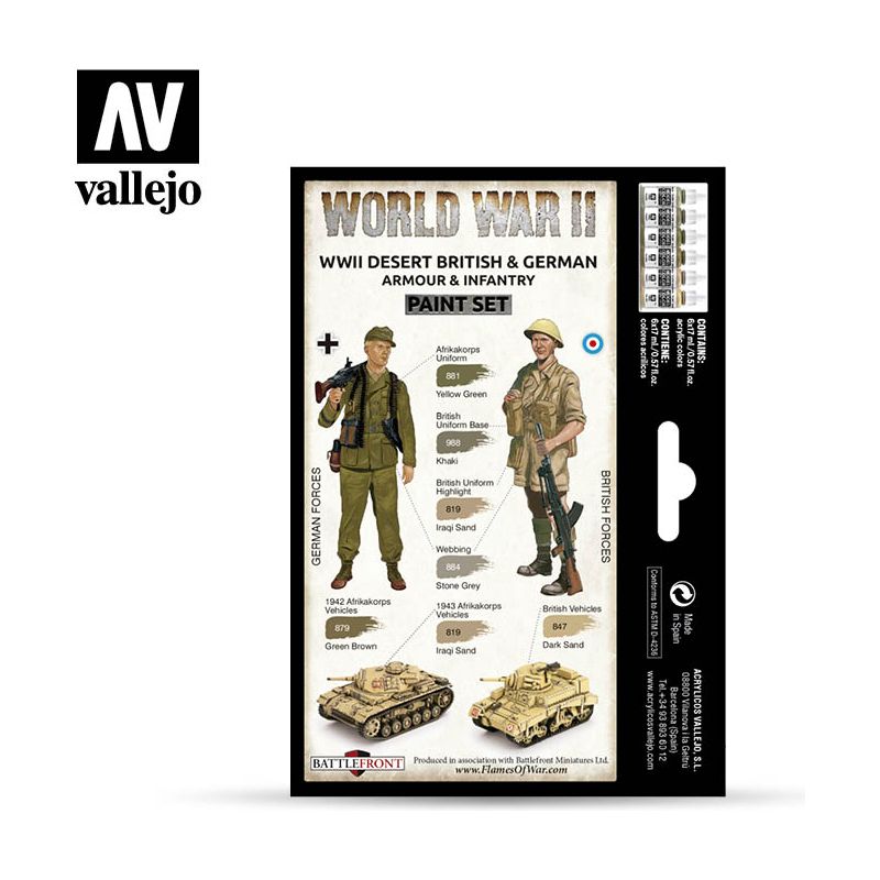 VALLEJO Model Colour WWII Desert British & German Armour & Infantry Acrylic Paint Set