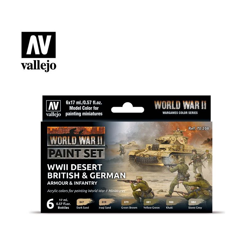 VALLEJO Model Colour WWII Desert British & German Armour & Infantry Acrylic Paint Set