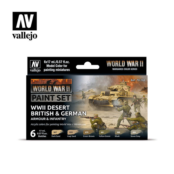 VALLEJO Model Colour WWII Desert British & German Armour & Infantry Acrylic Paint Set